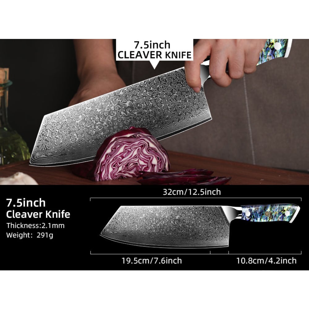 7,5 Luxus Cleaver Damast Awabi - Damastmesser