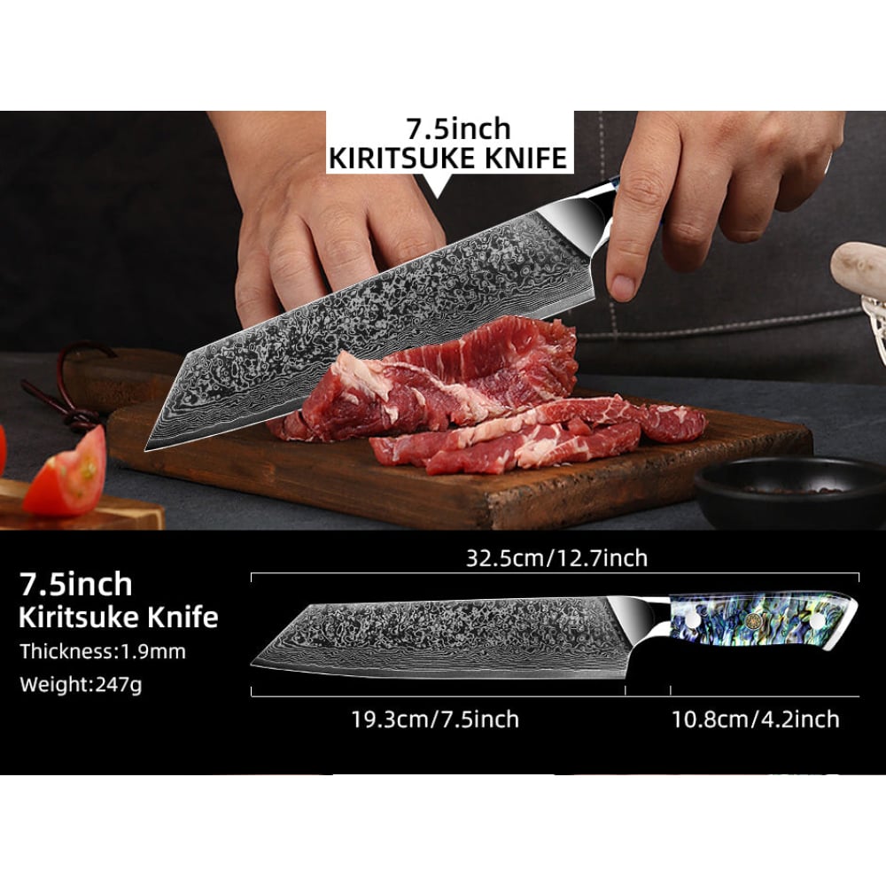 7,5 Luxus Kiritsuke Damast Awabi - Damastmesser