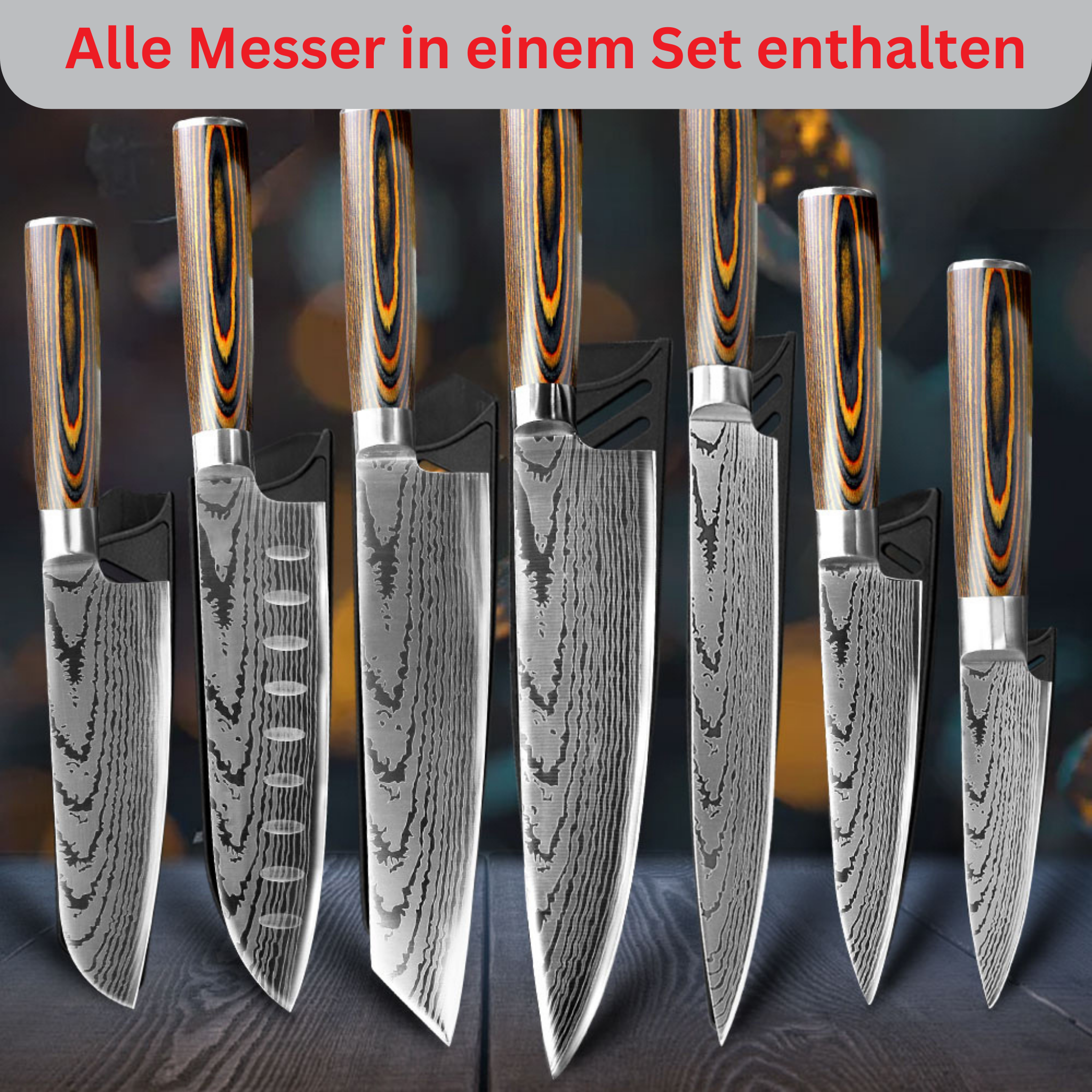 7-piece Asian chef's knife set Mokuzai
