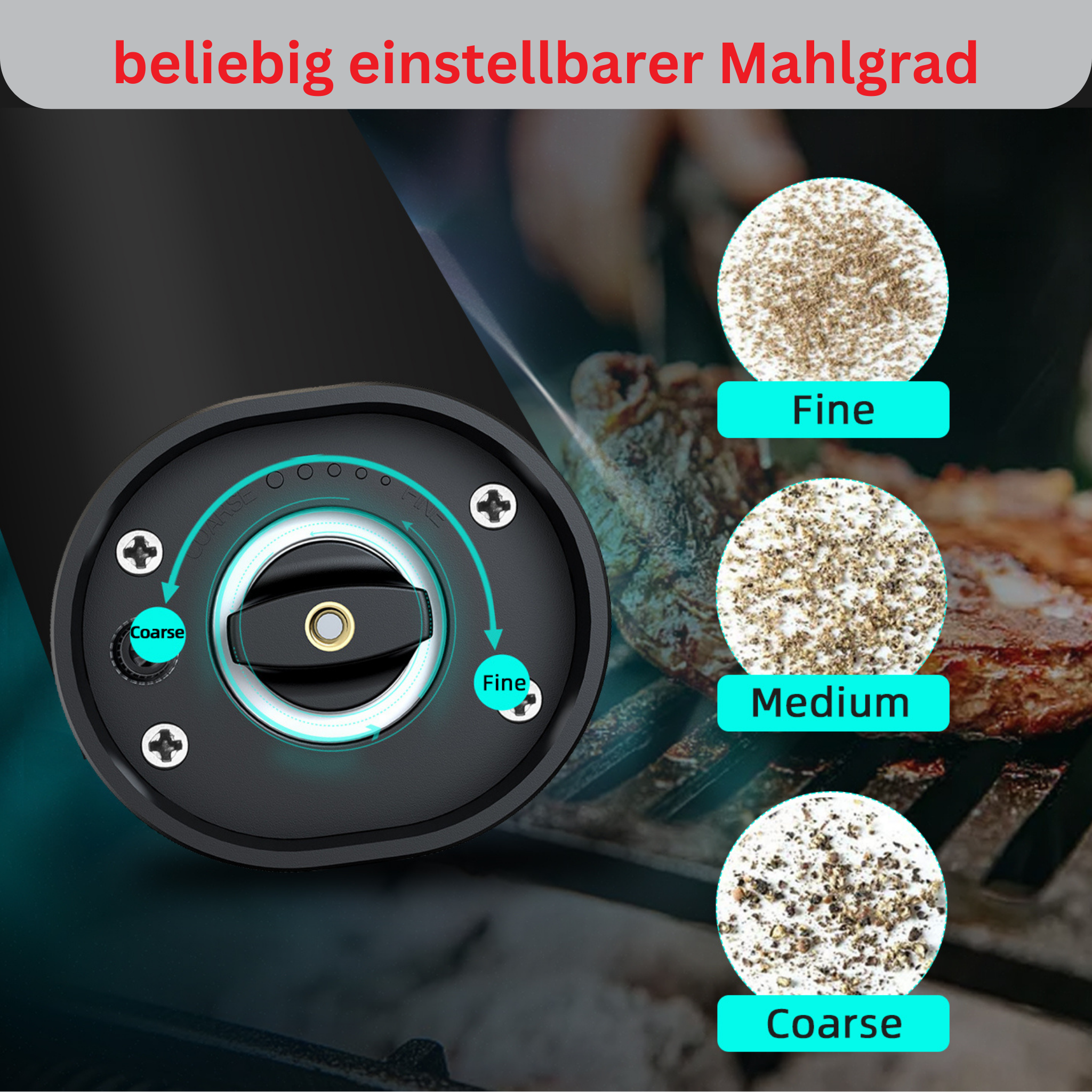 Electric pepper spice mill with LED lighting