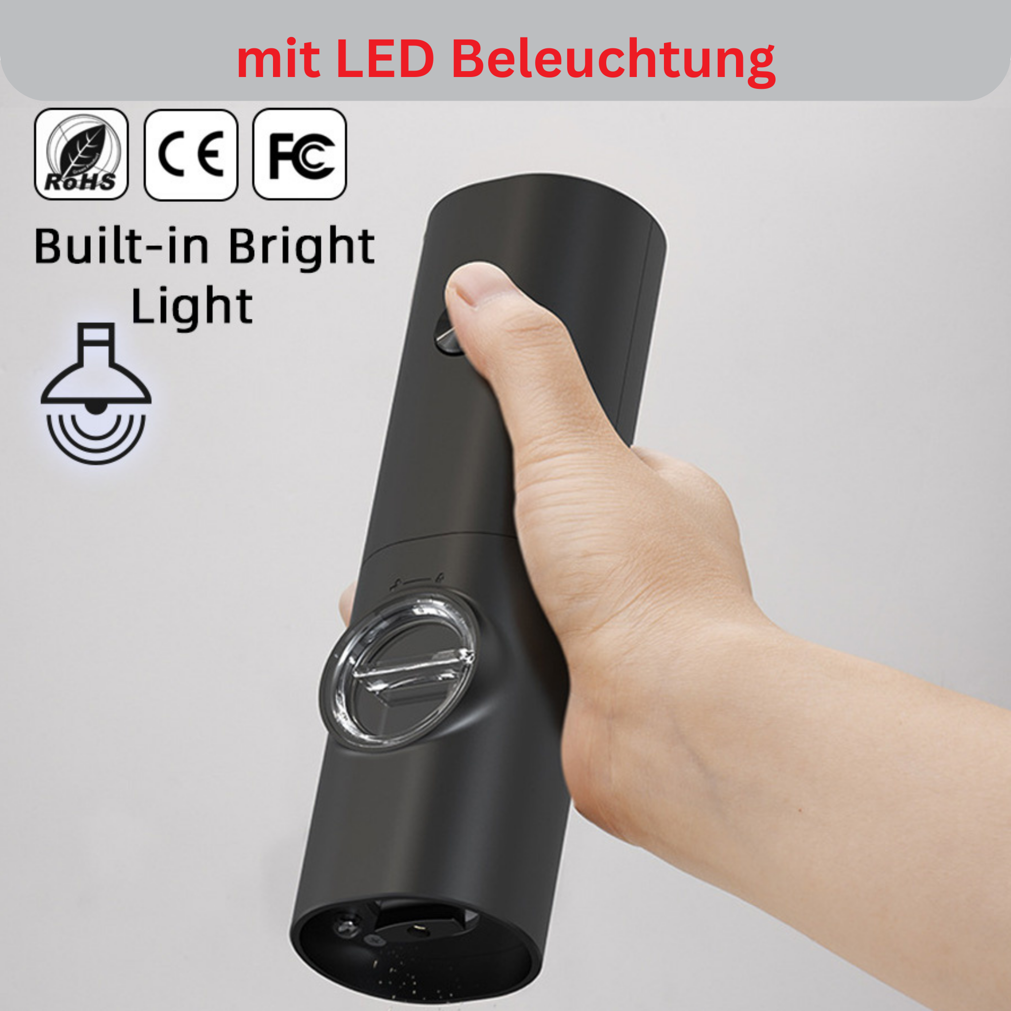 Electric pepper spice mill with LED lighting