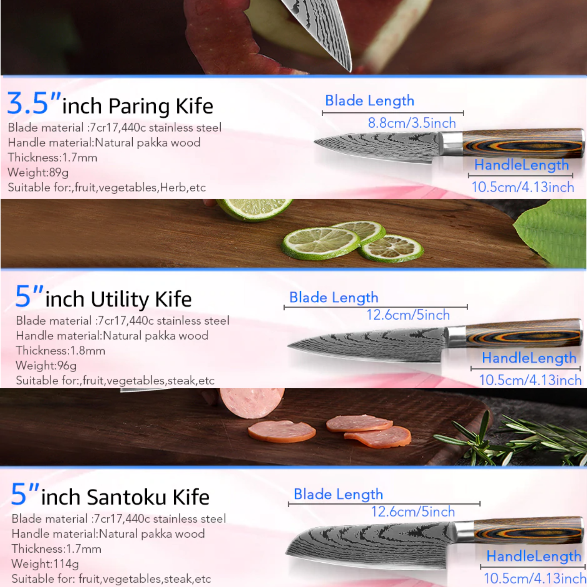 5" & 7" Santoku knives Mokuzai
