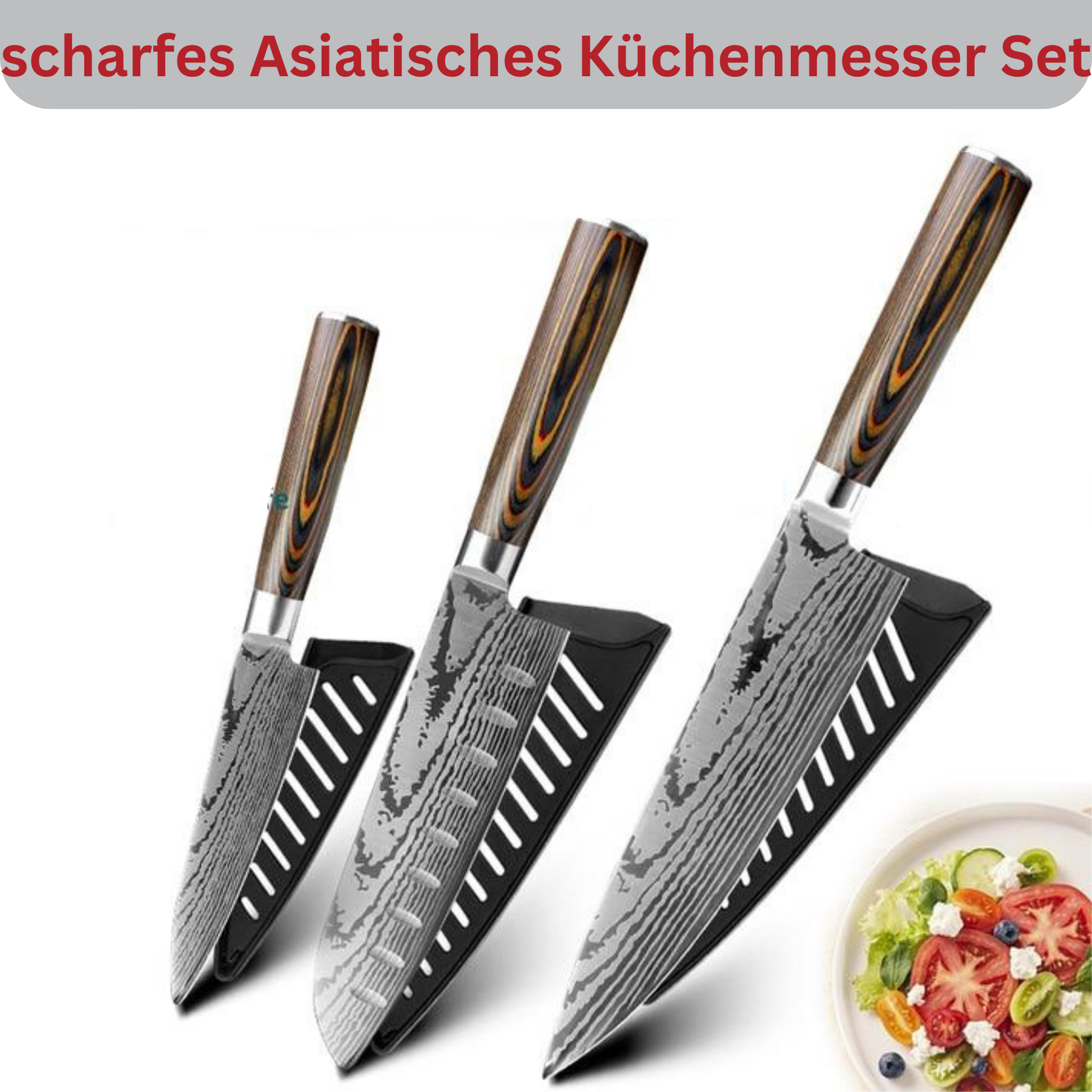 3 Piece Asian Chef Knife Set Mokuzai Chef