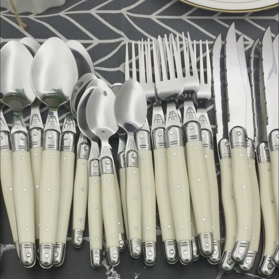 Exquisites Tafelservice in Laguiole Design Elfenbeinweißes 4-24 Teilig