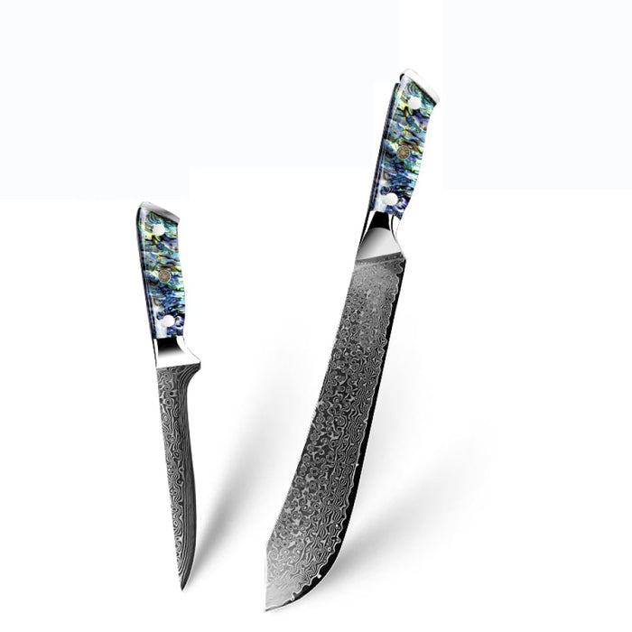 Awabi Damastmesser-Set mit zwei Messern und gemusterten Griffen