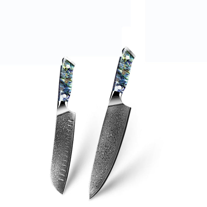 Awabi Damastmesser-Set mit Santoku und Kochmesser