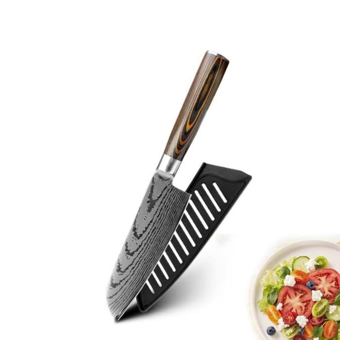 Mokuzai Santokumesser 5 Zoll mit Pakka-Holzgriff und Klingenschutz