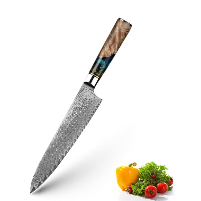 Mikkusu Damast-Kochmesser mit langer Klinge