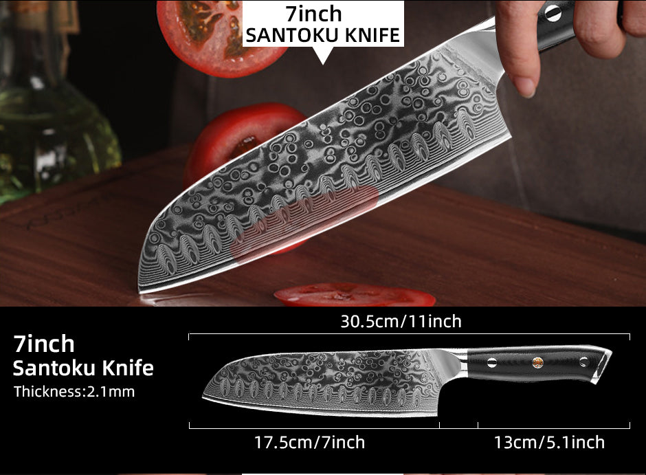 Professionelles 7" Santoku Damast Messer Puro (Alleskönner)