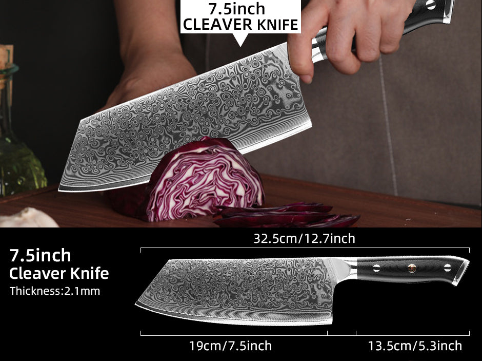 Professionelles 7,5" Cleaver Damast Messer Puro (großes Hackbeil)