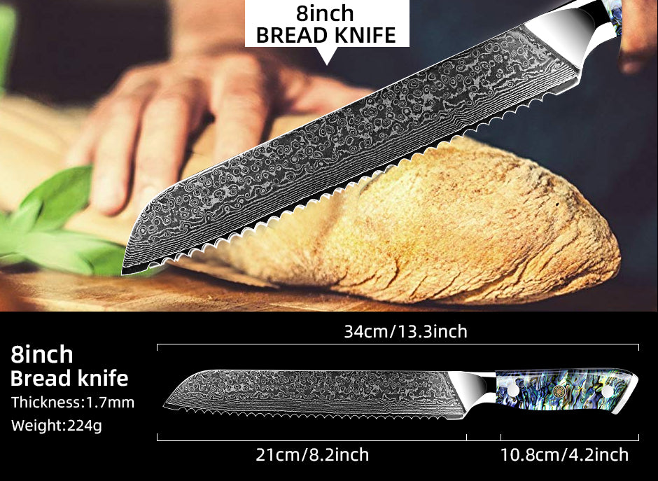8" Luxus Bread Damast Messer Awabi (Brotmesser)