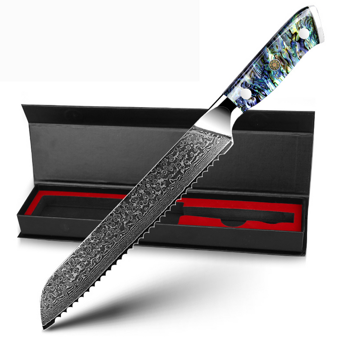 Awabi Damast-Brotmesser in der Produktansicht