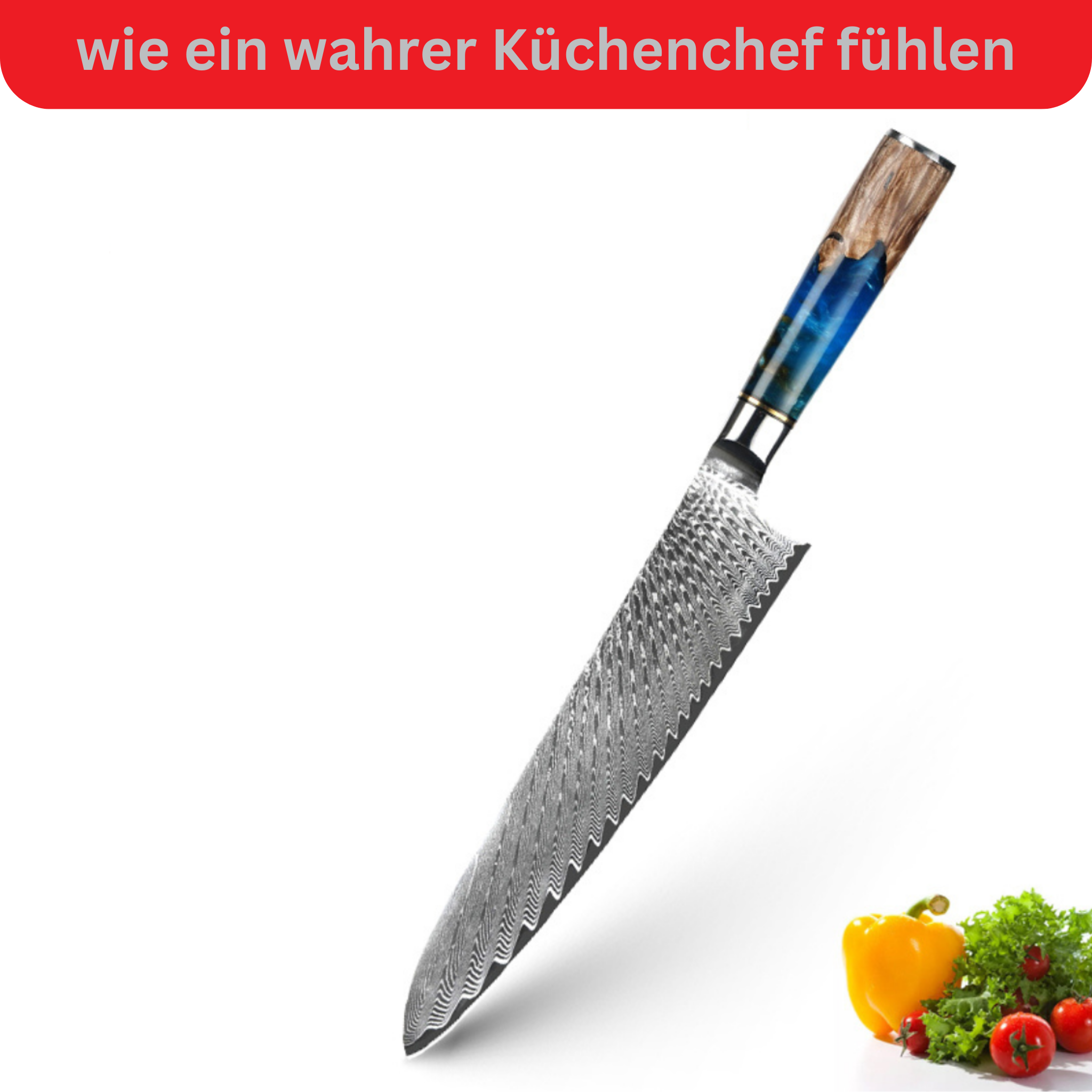 9,5" Chef Damast Messer Mikkusu (großes Kochmesser)