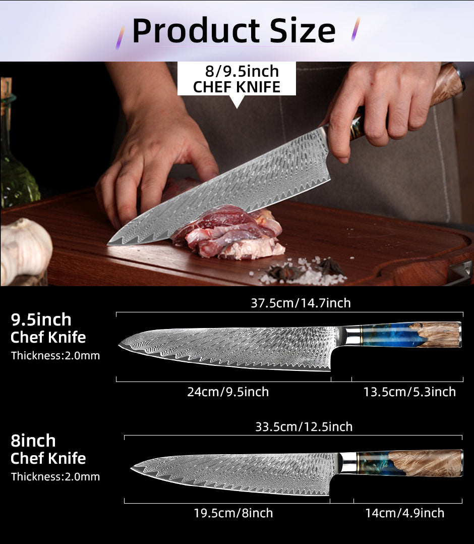 9,5" Chef Damast Messer Mikkusu (großes Kochmesser)