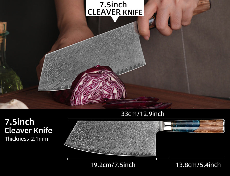 7,5" Cleaver Damast Messer Mikkusu (großes Hackbeil)