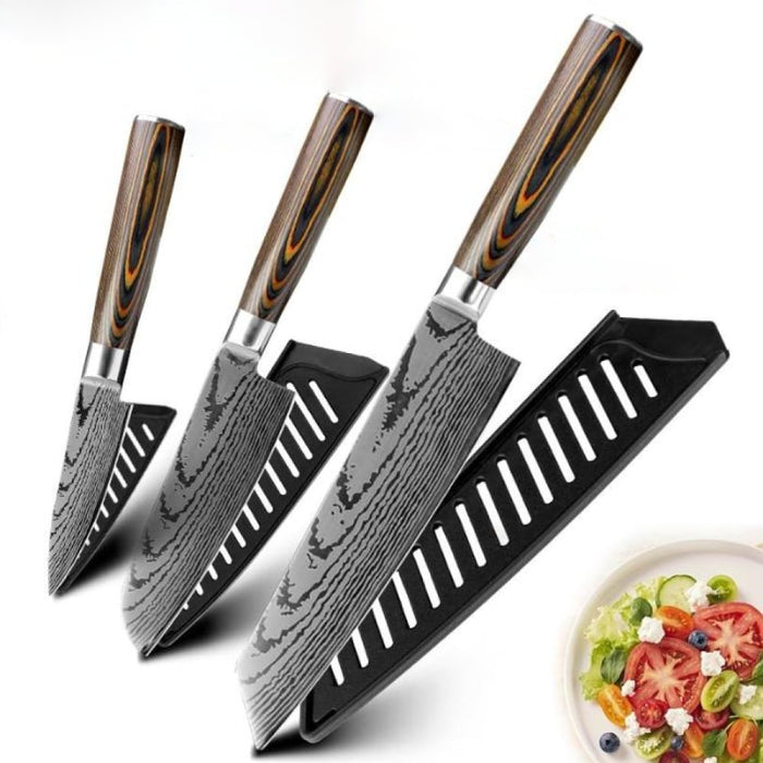 Mokuzai Messerset mit drei Messern und braunen Griffen